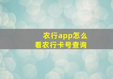 农行app怎么看农行卡号查询