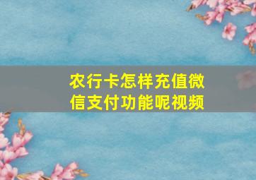 农行卡怎样充值微信支付功能呢视频