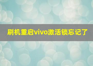 刷机重启vivo激活锁忘记了