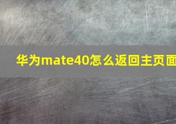 华为mate40怎么返回主页面