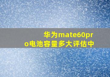 华为mate60pro电池容量多大评估中