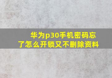 华为p30手机密码忘了怎么开锁又不删除资料