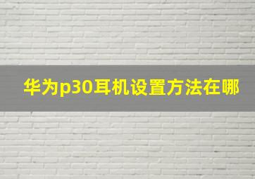 华为p30耳机设置方法在哪