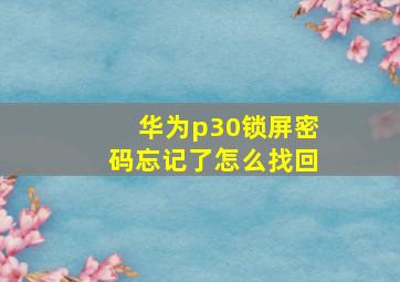 华为p30锁屏密码忘记了怎么找回