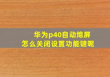 华为p40自动熄屏怎么关闭设置功能键呢