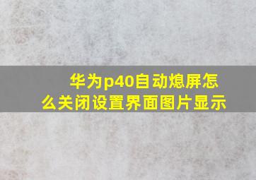 华为p40自动熄屏怎么关闭设置界面图片显示