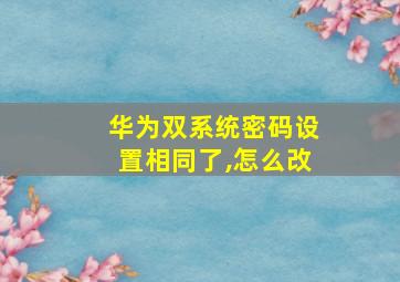 华为双系统密码设置相同了,怎么改