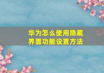 华为怎么使用隐藏界面功能设置方法