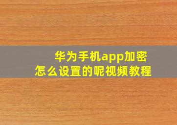 华为手机app加密怎么设置的呢视频教程