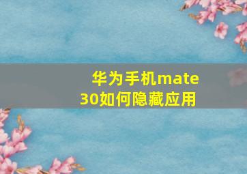 华为手机mate30如何隐藏应用