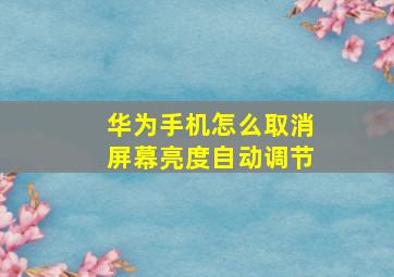 华为手机怎么取消屏幕亮度自动调节