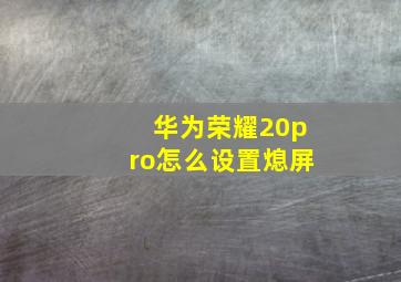 华为荣耀20pro怎么设置熄屏