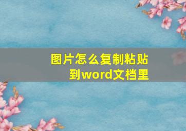 图片怎么复制粘贴到word文档里