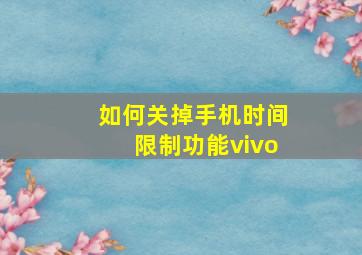 如何关掉手机时间限制功能vivo