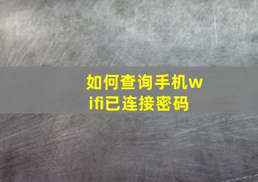 如何查询手机wifi已连接密码