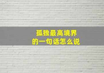 孤独最高境界的一句话怎么说