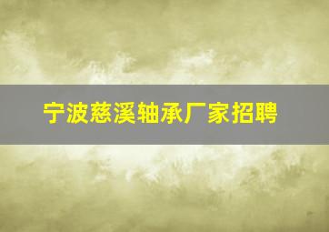 宁波慈溪轴承厂家招聘