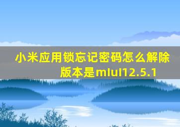 小米应用锁忘记密码怎么解除版本是mIuI12.5.1