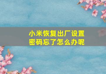 小米恢复出厂设置密码忘了怎么办呢