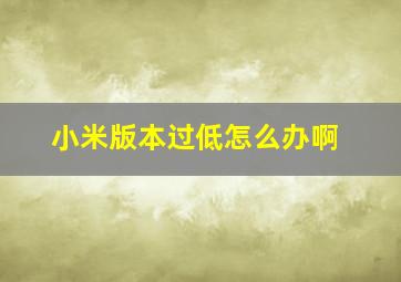 小米版本过低怎么办啊