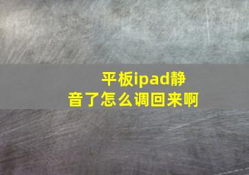 平板ipad静音了怎么调回来啊