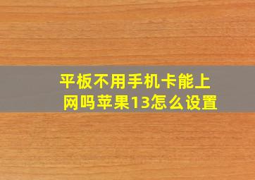 平板不用手机卡能上网吗苹果13怎么设置