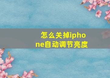 怎么关掉iphone自动调节亮度