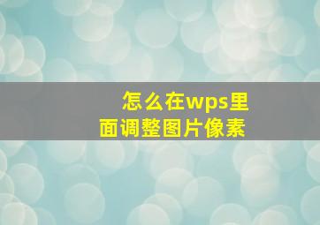 怎么在wps里面调整图片像素