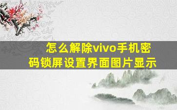 怎么解除vivo手机密码锁屏设置界面图片显示