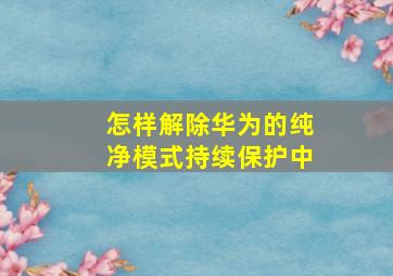 怎样解除华为的纯净模式持续保护中