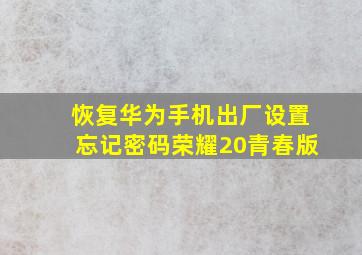 恢复华为手机出厂设置忘记密码荣耀20青春版