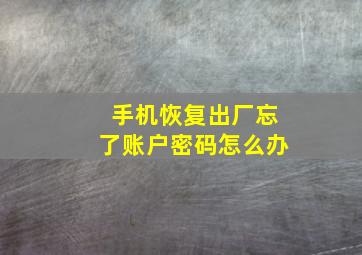 手机恢复出厂忘了账户密码怎么办