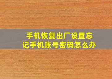 手机恢复出厂设置忘记手机账号密码怎么办