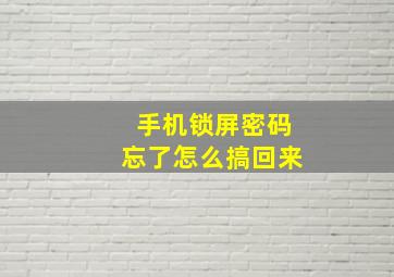 手机锁屏密码忘了怎么搞回来