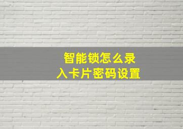 智能锁怎么录入卡片密码设置