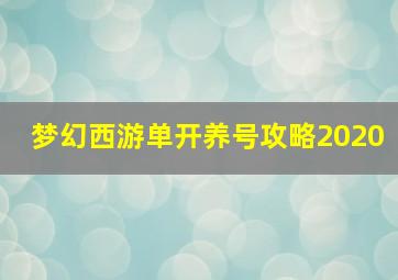 梦幻西游单开养号攻略2020