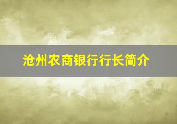 沧州农商银行行长简介