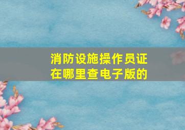 消防设施操作员证在哪里查电子版的