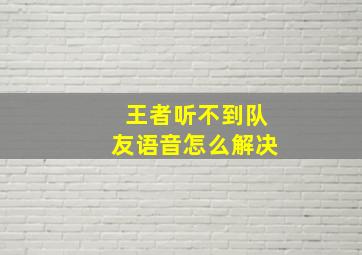 王者听不到队友语音怎么解决