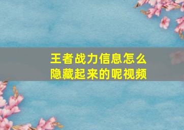 王者战力信息怎么隐藏起来的呢视频