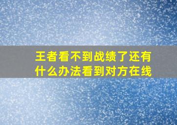 王者看不到战绩了还有什么办法看到对方在线