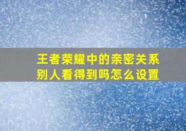 王者荣耀中的亲密关系别人看得到吗怎么设置