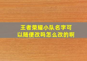 王者荣耀小队名字可以随便改吗怎么改的啊