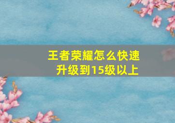 王者荣耀怎么快速升级到15级以上