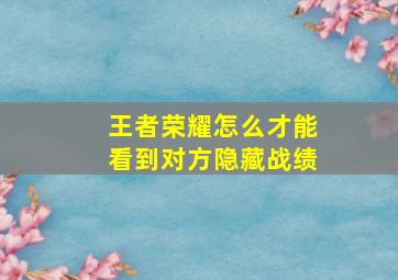 王者荣耀怎么才能看到对方隐藏战绩