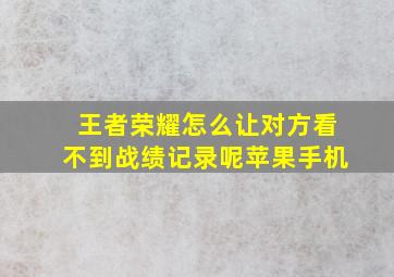 王者荣耀怎么让对方看不到战绩记录呢苹果手机