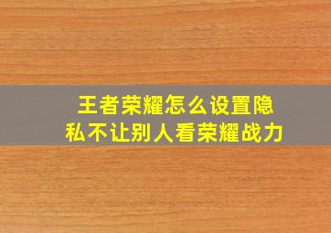 王者荣耀怎么设置隐私不让别人看荣耀战力