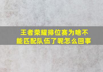 王者荣耀排位赛为啥不能匹配队伍了呢怎么回事