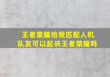 王者荣耀给我匹配人机队友可以起诉王者荣耀吗