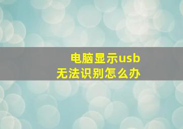 电脑显示usb无法识别怎么办